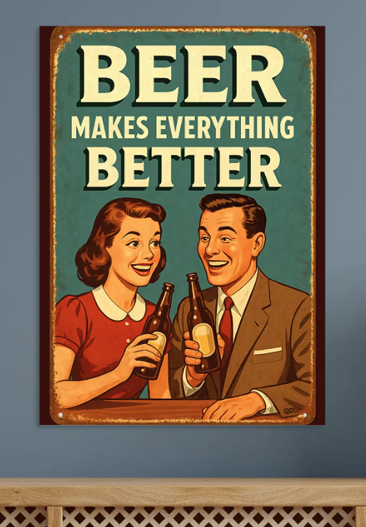 Beer Makes Everything Better — metal poster wall art by Lineer